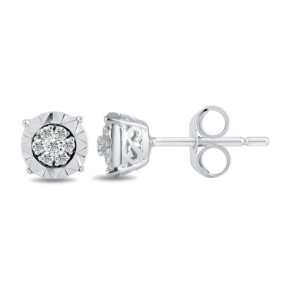 Diamond Set Miracle Composite Stud Earrings in 9kt White Gold Earrings Bevilles 