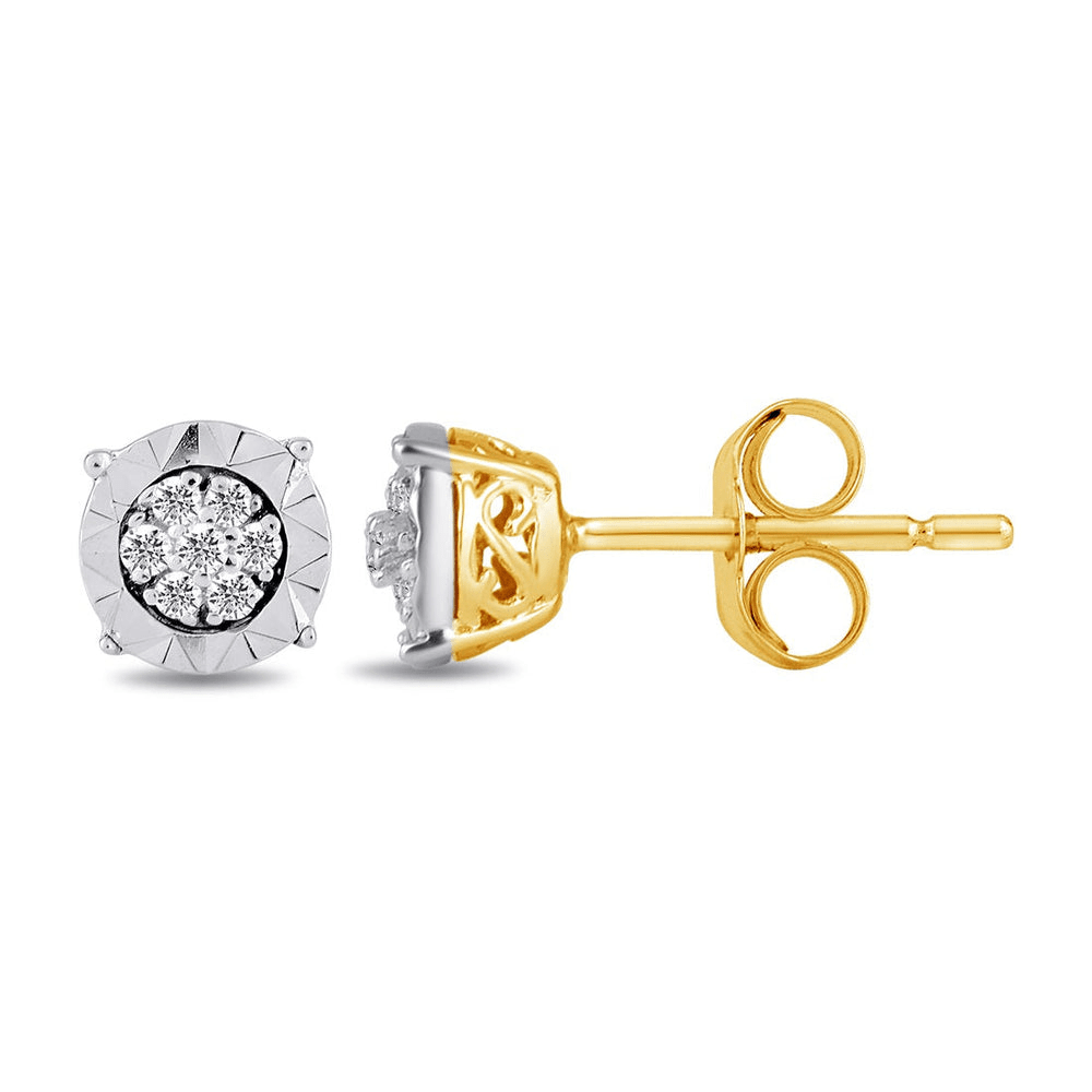 Diamond Set Miracle Composite Stud Earrings in 9kt Yellow Gold Earrings Bevilles 