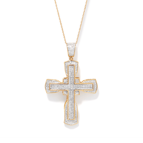 45cm Fancy Pave Cross Necklace with 1.00tw of Diamonds in 9kt Yellow Gold Pendants Bevilles 