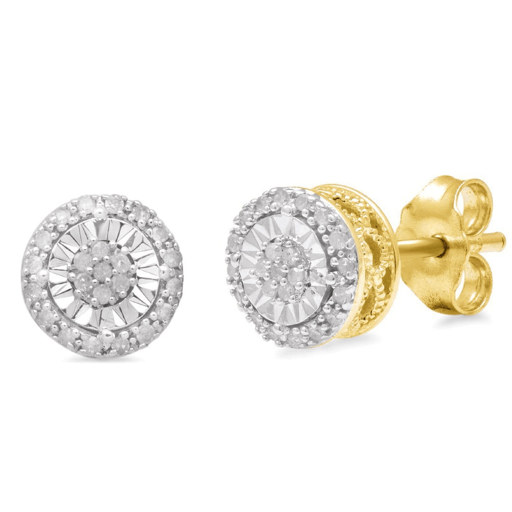 Miracle Round Halo Stud Earrings with 0.10tw of Diamonds in 9kt Yellow Gold Earrings Bevilles 