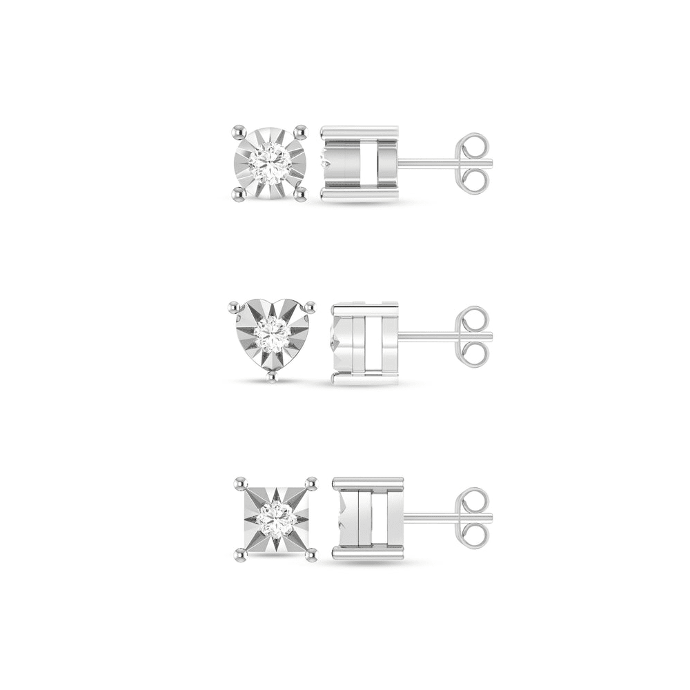 3 Piece Diamond Stud Set in Sterling Silver Earrings Bevilles 