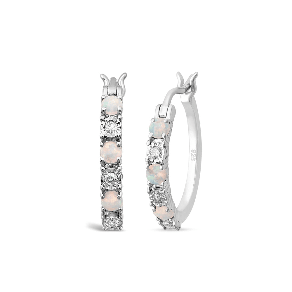 Created Opal and Diamond Set Hoop Earrings in Sterling Silver Earrings Bevilles 