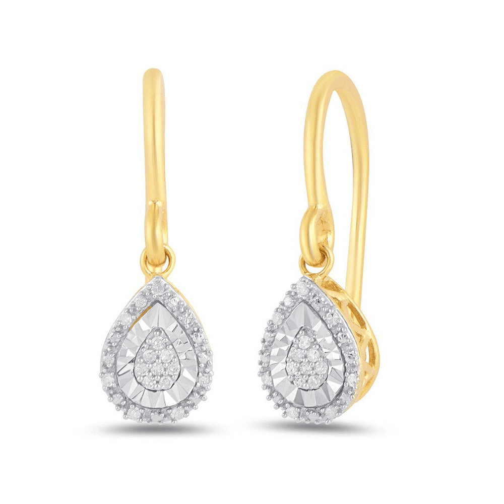 Diamond Set Pear Halo Drop Earrings in 9kt Yellow Gold Earrings Bevilles 