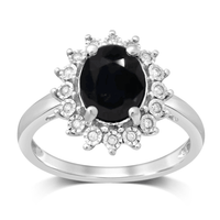 Oval Created Sapphire Ring with 0.10tw of Diamonds in Sterling Silver Rings Bevilles 