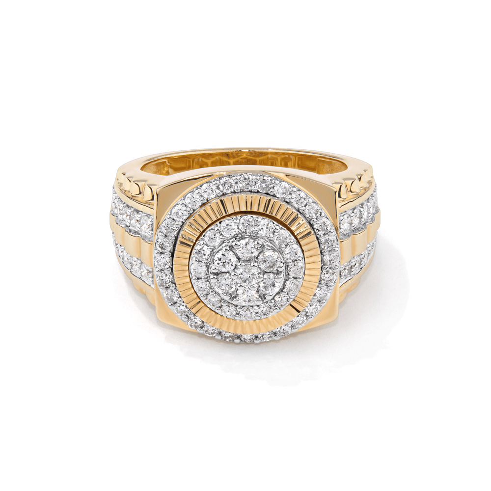 Men's Fancy Cluster Ring with 1.50tw of Diamonds in 9kt Yellow Gold Rings Bevilles 