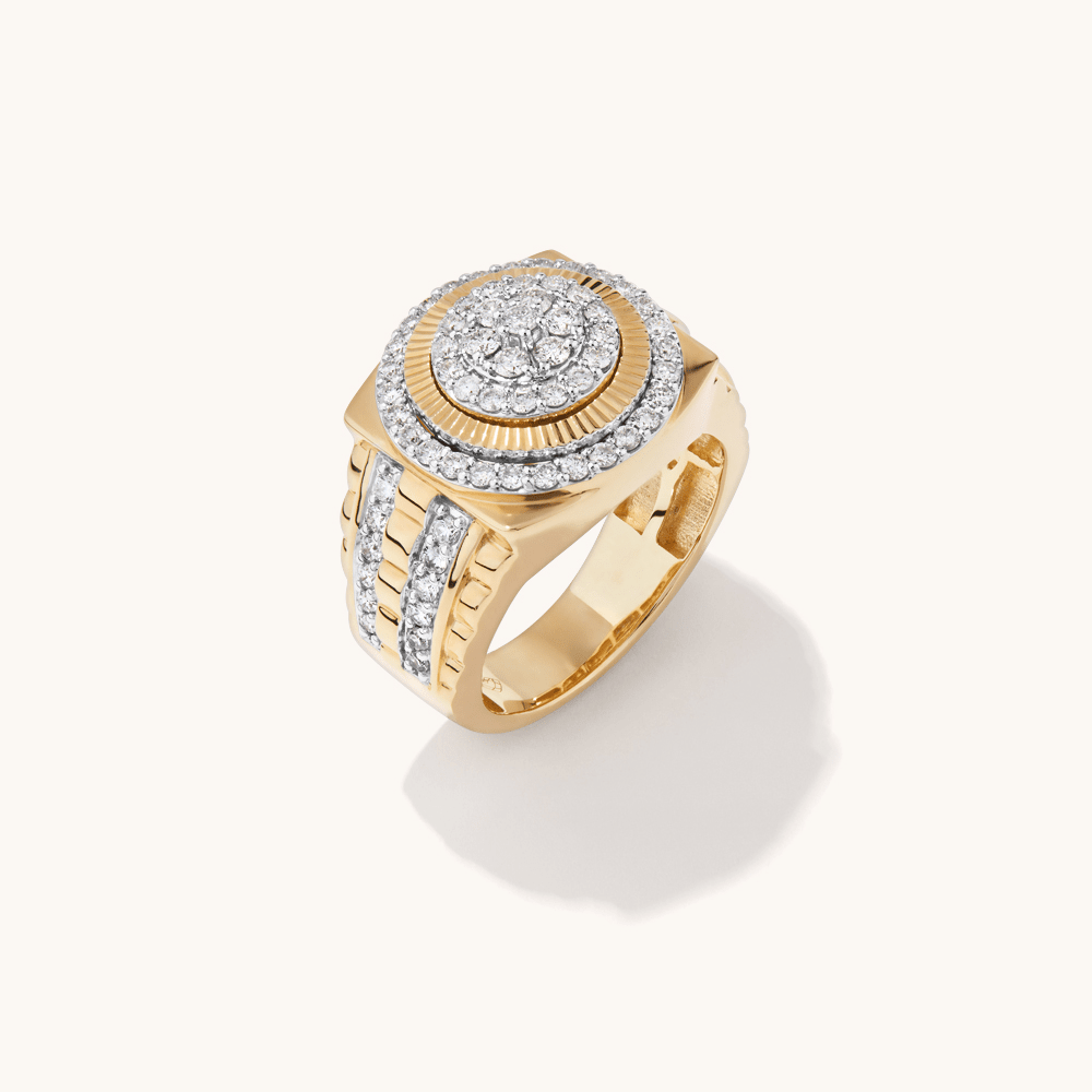 Men's Fancy Cluster Ring with 1.50tw of Diamonds in 9kt Yellow Gold Rings Bevilles 