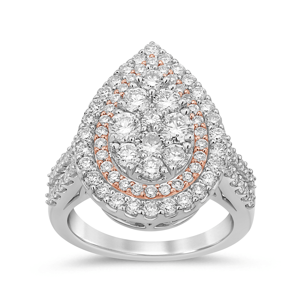 Meera Pear Double Halo Ring with 2.00ct of Laboratory Grown Diamonds in 9ct White and Rose Gold Rings Bevilles 