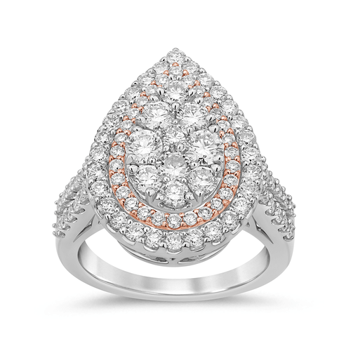 Meera Pear Double Halo Ring with 2.00ct of Laboratory Grown Diamonds in 9ct White and Rose Gold Rings Bevilles 