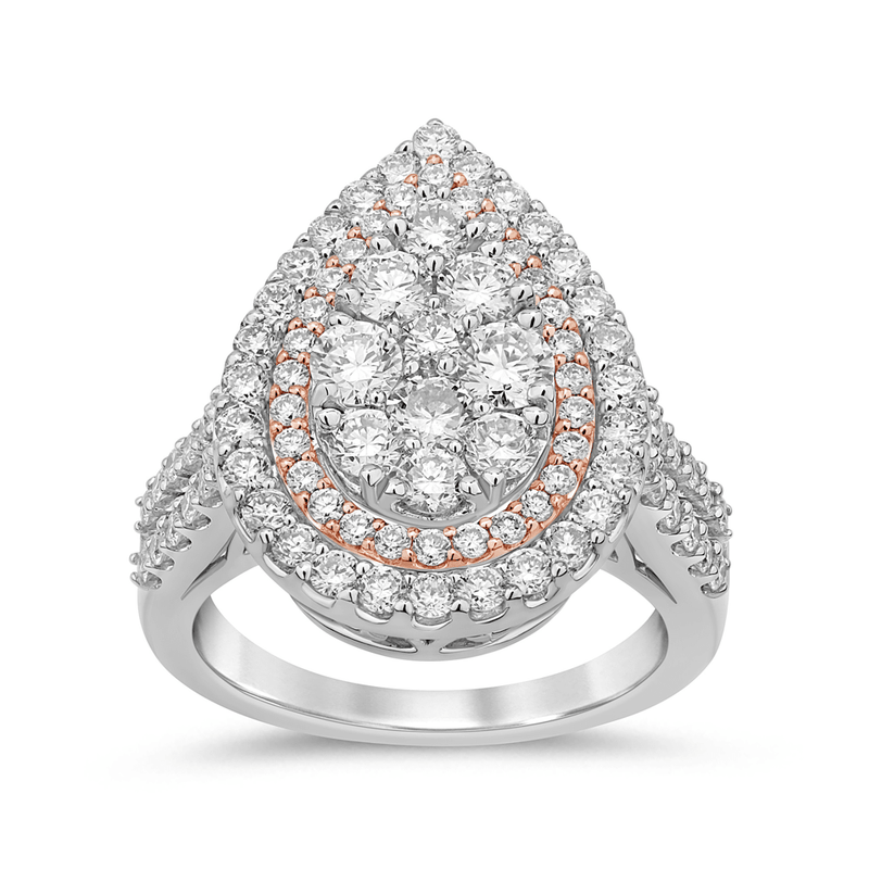 Meera Pear Double Halo Ring with 2.00ct of Laboratory Grown Diamonds in 9ct White and Rose Gold Rings Bevilles 