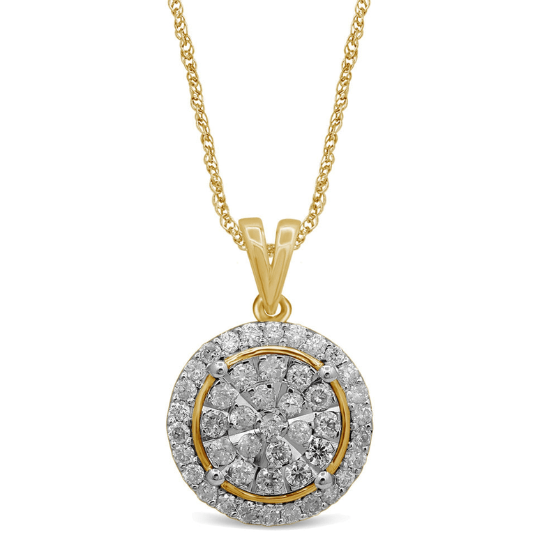 46cm Brilliant Illusion Solitaire Look Necklace with 1.00tw of Diamonds in 9kt Yellow Gold Pendants Bevilles 