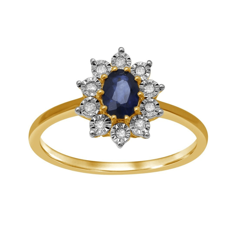 9kt Yellow Gold Diamond and Sapphire Ring Rings Bevilles 
