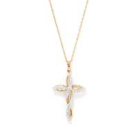 45cm Plait Cross Pendant Necklace with 0.20tw of Diamonds in 9kt Yellow Gold Pendants Bevilles 