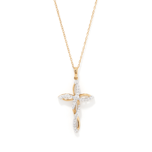 45cm Plait Cross Pendant Necklace with 0.20tw of Diamonds in 9kt Yellow Gold Pendants Bevilles 