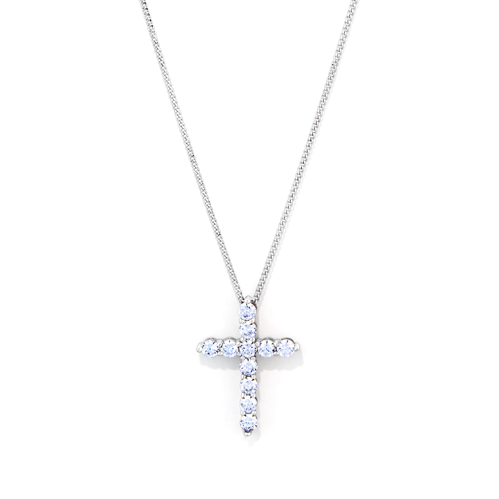 45cm Cubic Zirconia Cross Necklace in Sterling Silver Pendants Bevilles 