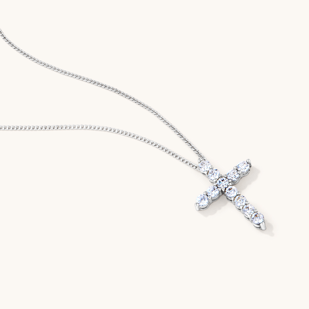 45cm Cubic Zirconia Cross Necklace in Sterling Silver Pendants Bevilles 