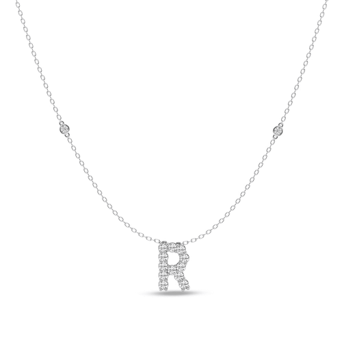 Brilliant Claw Initial R Slider Necklace with 0.40tw of Laboratory-Grown Diamonds in Mirage Sterling Silver and Platinum Pendants Bevilles 