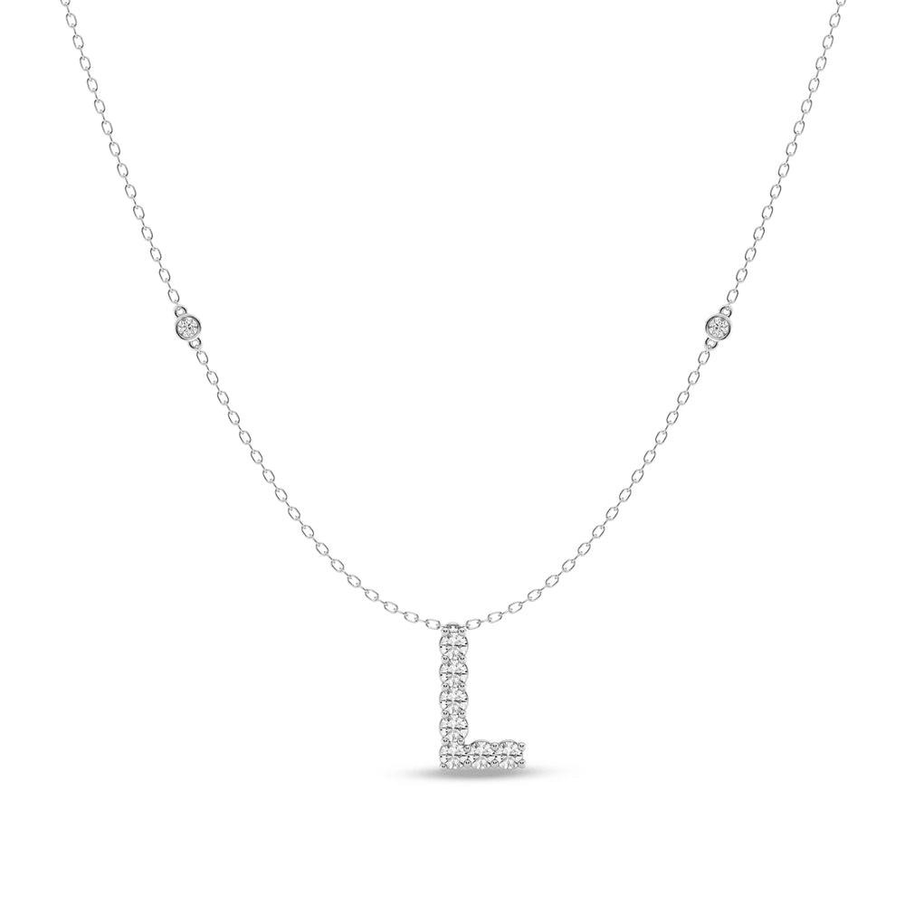 Brilliant Claw Initial L Slider Necklace with 0.40tw of Laboratory-Grown Diamonds in Mirage Sterling Silver and Platinum Pendants Bevilles 