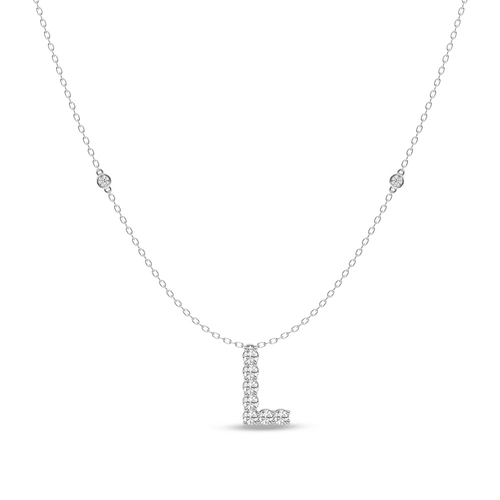 Brilliant Claw Initial L Slider Necklace with 0.40tw of Laboratory-Grown Diamonds in Mirage Sterling Silver and Platinum Pendants Bevilles 