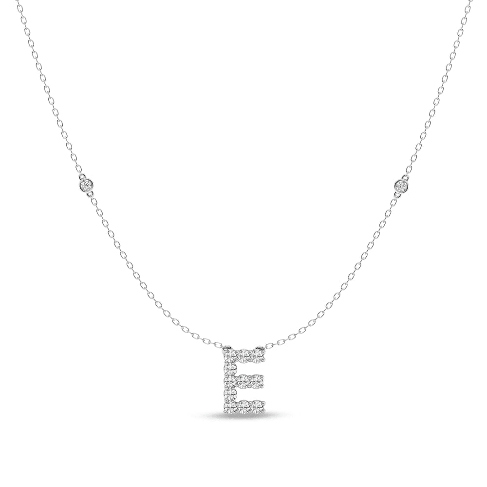 Brilliant Claw Initial E Slider Necklace with 0.40tw of Laboratory-Grown Diamonds in Mirage Sterling Silver and Platinum Pendants Bevilles 