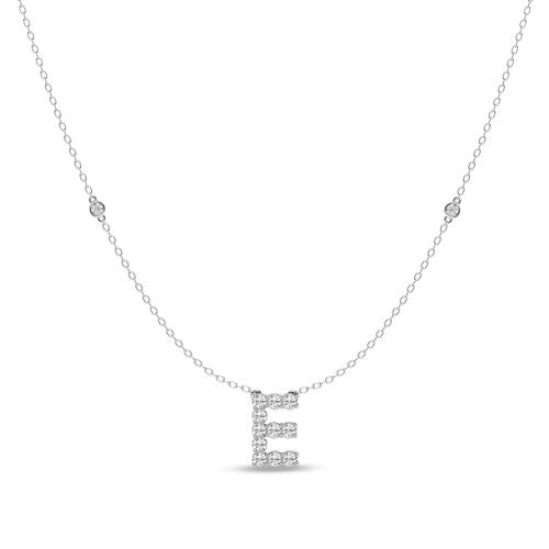 Brilliant Claw Initial E Slider Necklace with 0.40tw of Laboratory-Grown Diamonds in Mirage Sterling Silver and Platinum Pendants Bevilles 
