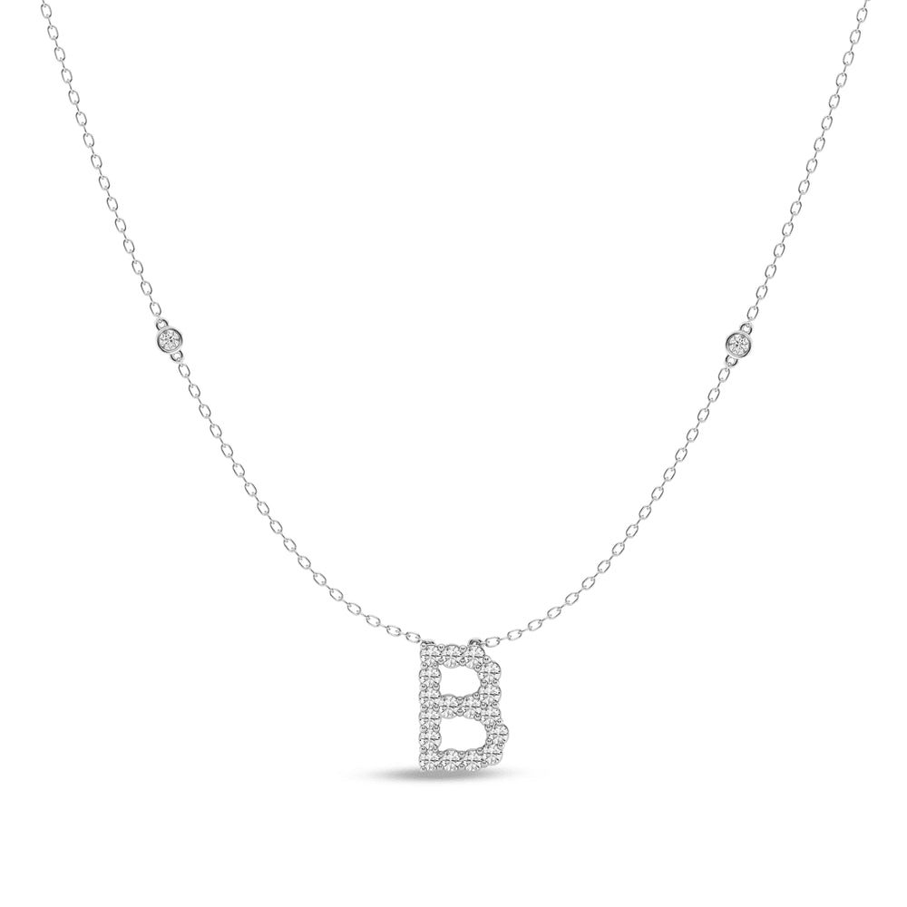 Brilliant Claw Initial B Slider Necklace with 0.40tw of Laboratory-Grown Diamonds in Mirage Sterling Silver and Platinum Pendants Bevilles 