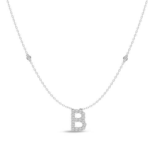 Brilliant Claw Initial B Slider Necklace with 0.40tw of Laboratory-Grown Diamonds in Mirage Sterling Silver and Platinum Pendants Bevilles 