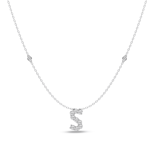 Brilliant Claw Initial S Slider Necklace with 0.40tw of Laboratory-Grown Diamonds in Mirage Sterling Silver and Platinum Pendants Bevilles 