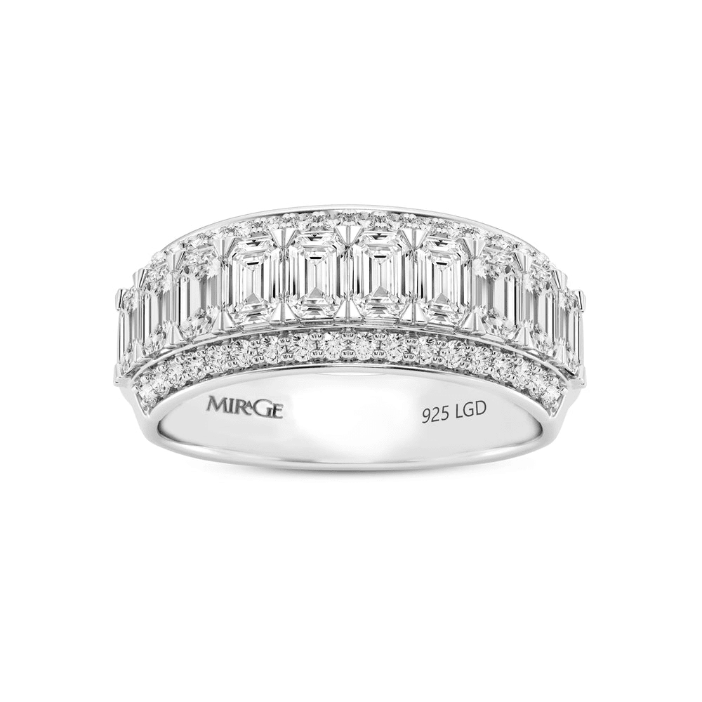 Emerald Cut Dress Ring with 1.50tw of Laboratory-Grown Diamonds in Mirage Sterling Silver and Platinum Rings Bevilles 