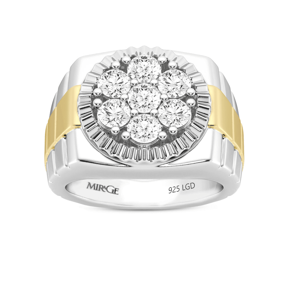 Men's Tablet Look Ring with 1.60tw of Laboratory-Grown Diamonds in Mirage Sterling Silver, 9kt Yellow Gold and Platinum Rings Bevilles 