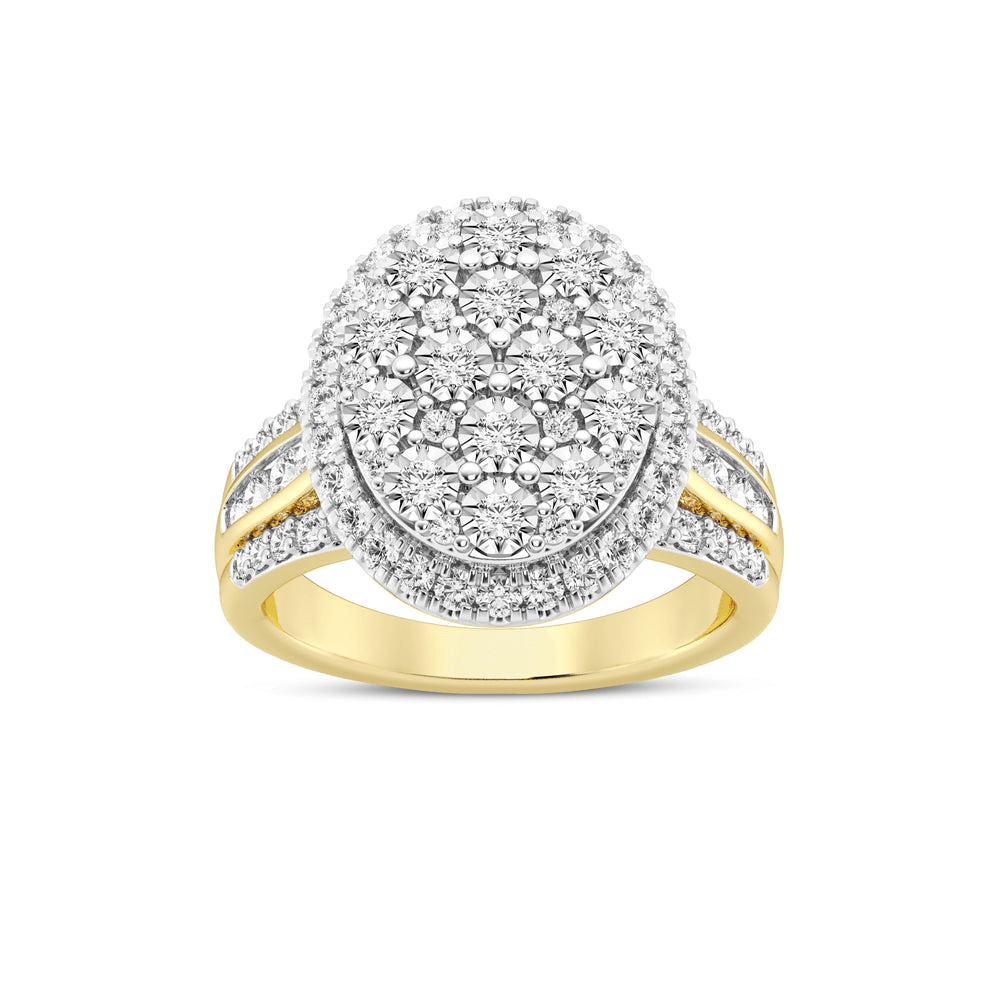 Oval Halo Ring with 1.00tw of Diamonds in 9kt Yellow Gold Rings Bevilles 
