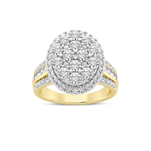Oval Halo Ring with 1.00tw of Diamonds in 9kt Yellow Gold Rings Bevilles 