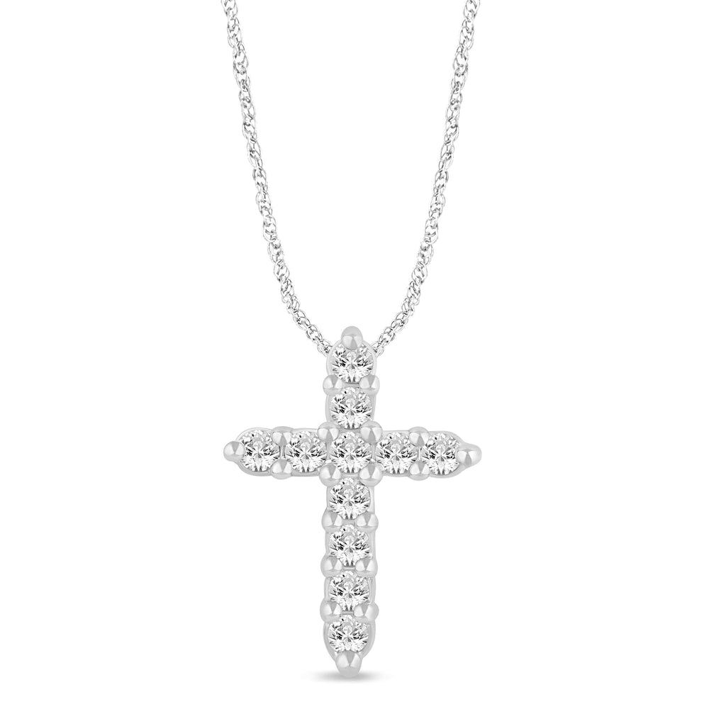 Meera Cross Necklace with 1/4ct of Laboraory Grown Diamonds in 9ct White Gold Bevilles Jewellers 