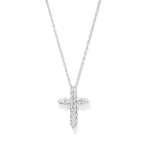 45cm Meera Cross Necklace with 0.25tw of Laboratory-Grown Diamonds in 9kt White Gold Pendants Bevilles 