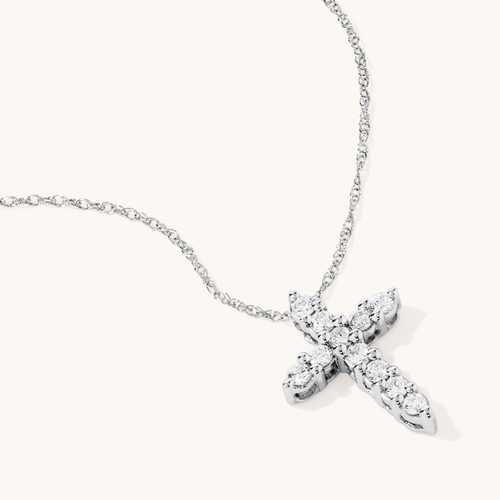 45cm Meera Cross Necklace with 0.25tw of Laboratory-Grown Diamonds in 9kt White Gold Pendants Bevilles 