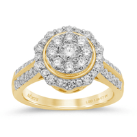 Meera Halo Round Look Ring with 1.00tw of Laboratory-Grown Diamonds in 9kt Yellow Gold Rings Bevilles 