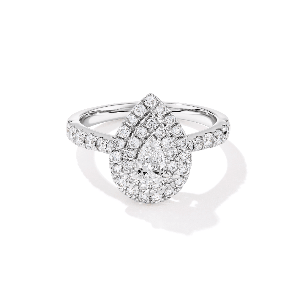 Meera Double Pear Halo Ring with 1.00tw of Laboratory-Grown Diamonds in 9kt White Gold Rings Bevilles 