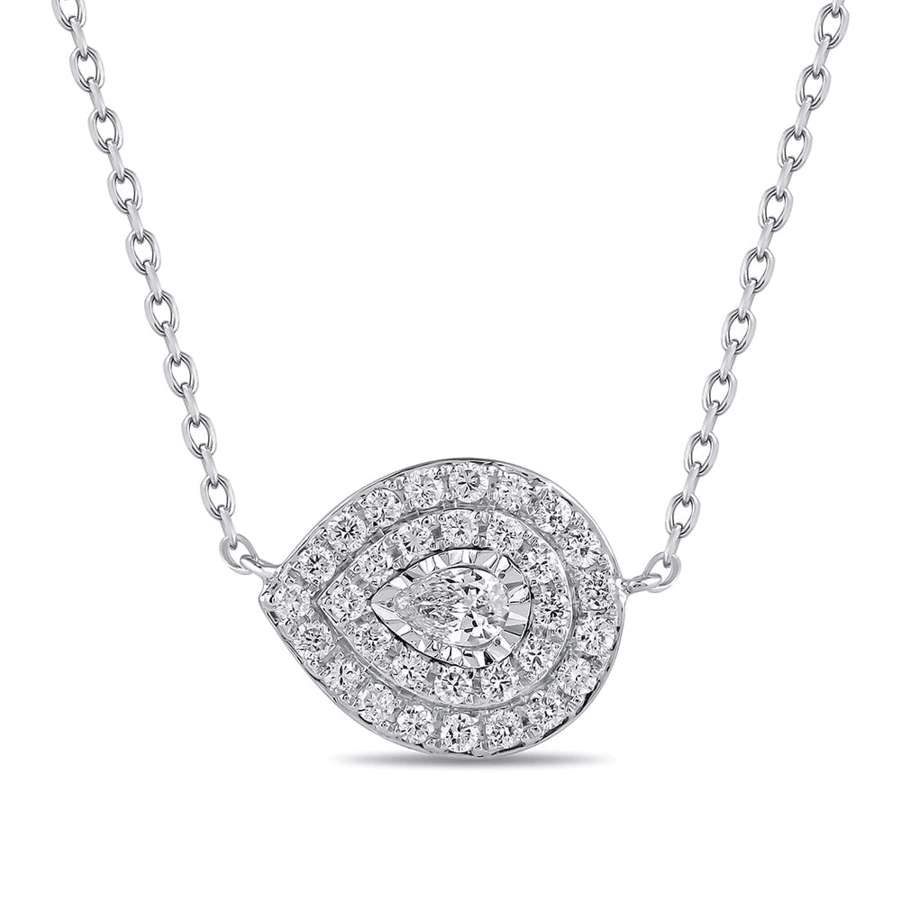 Solitaire Double Halo Pear Shaped Slider Necklace with 0.35tw of Laboratory-Grown Diamonds in Sterling Silver and Platinum Pendants Bevilles 