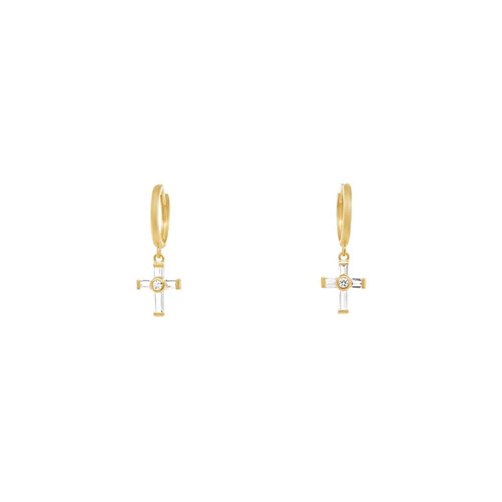 Cross Drop Earrings with Cubic Zirconia in 9kt Yellow Gold Earrings Bevilles 