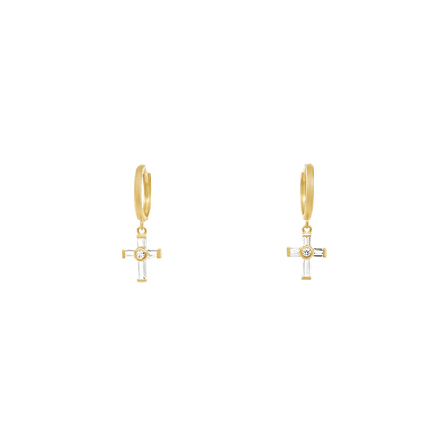 Cross Drop Earrings with Cubic Zirconia in 9kt Yellow Gold Earrings Bevilles 