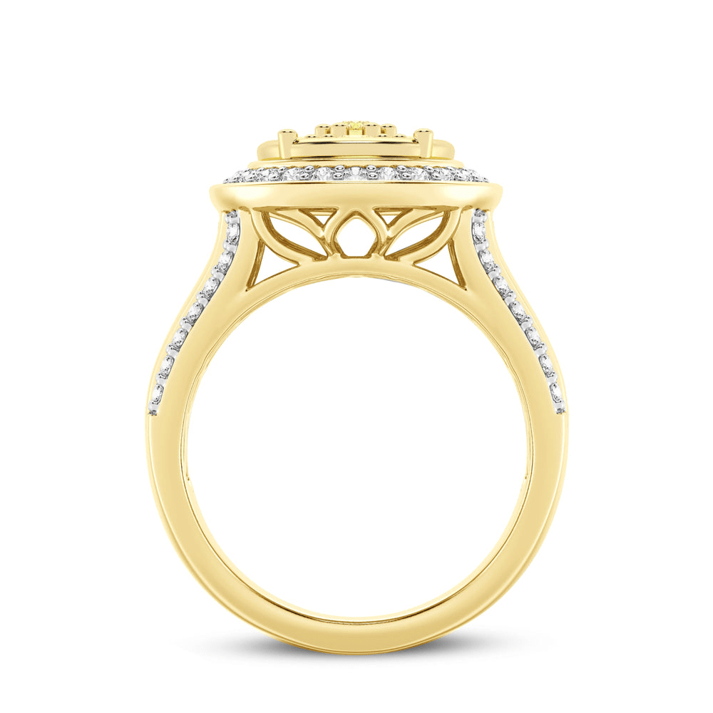 Meera Halo Bezel Set Ring with 1.00tw of Yellow Laboratory-Grown Diamonds in 9kt Yellow Gold Rings Bevilles 