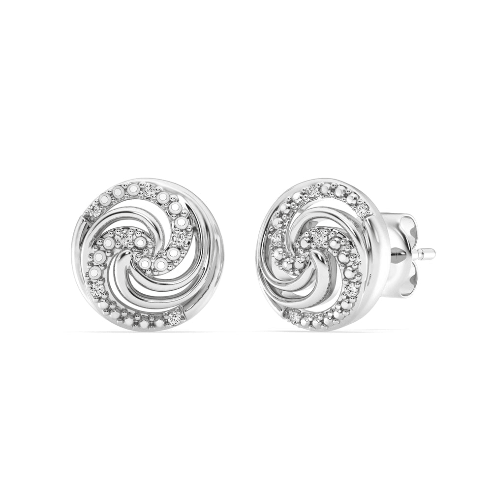 Diamond Set Swirl Stud Earrings in Sterling Silver Earrings Bevilles 