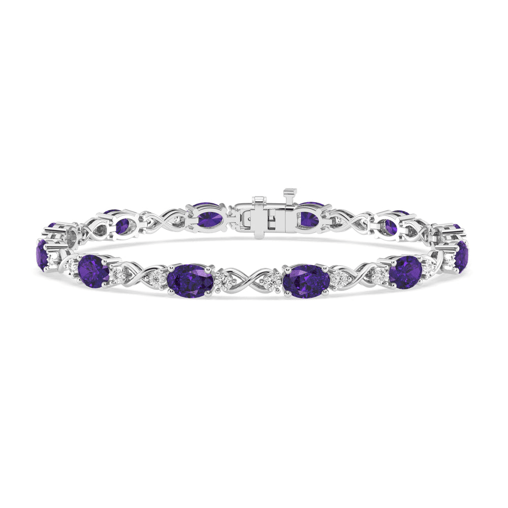18.5cm Oval Amethyst Infinity Bracelet with 0.20tw of Diamonds in Sterling Silver Bracelets Bevilles 
