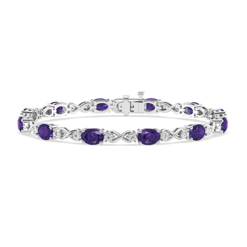 18.5cm Oval Amethyst Infinity Bracelet with 0.20tw of Diamonds in Sterling Silver Bracelets Bevilles 