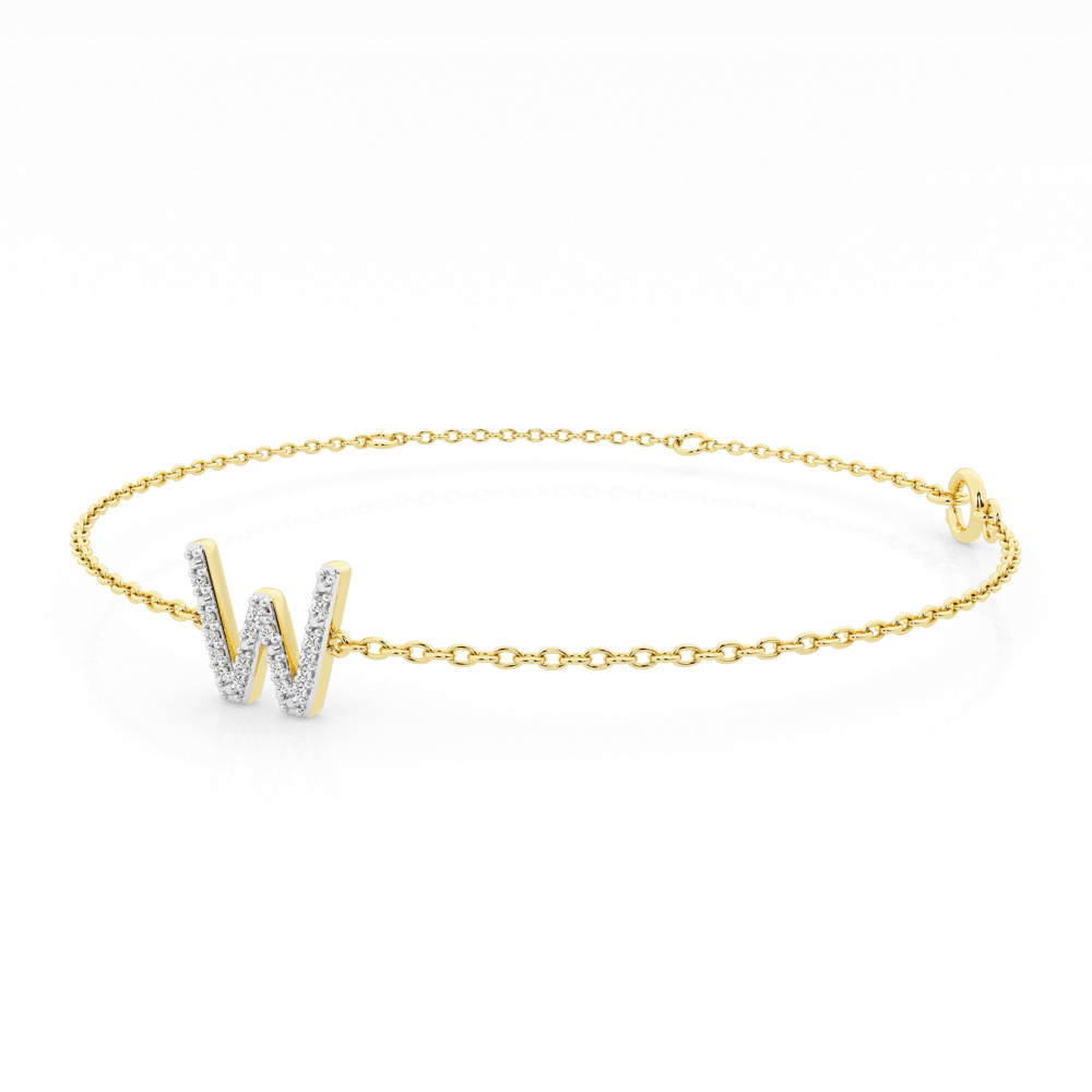 Brilliant Claw Initial W Slider Chain Bracelet with 0.05ct of Diamonds in 9kt Yellow Gold Bracelets Bevilles 