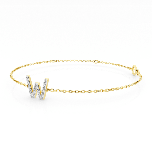 Brilliant Claw Initial W Slider Chain Bracelet with 0.05ct of Diamonds in 9kt Yellow Gold Bracelets Bevilles 