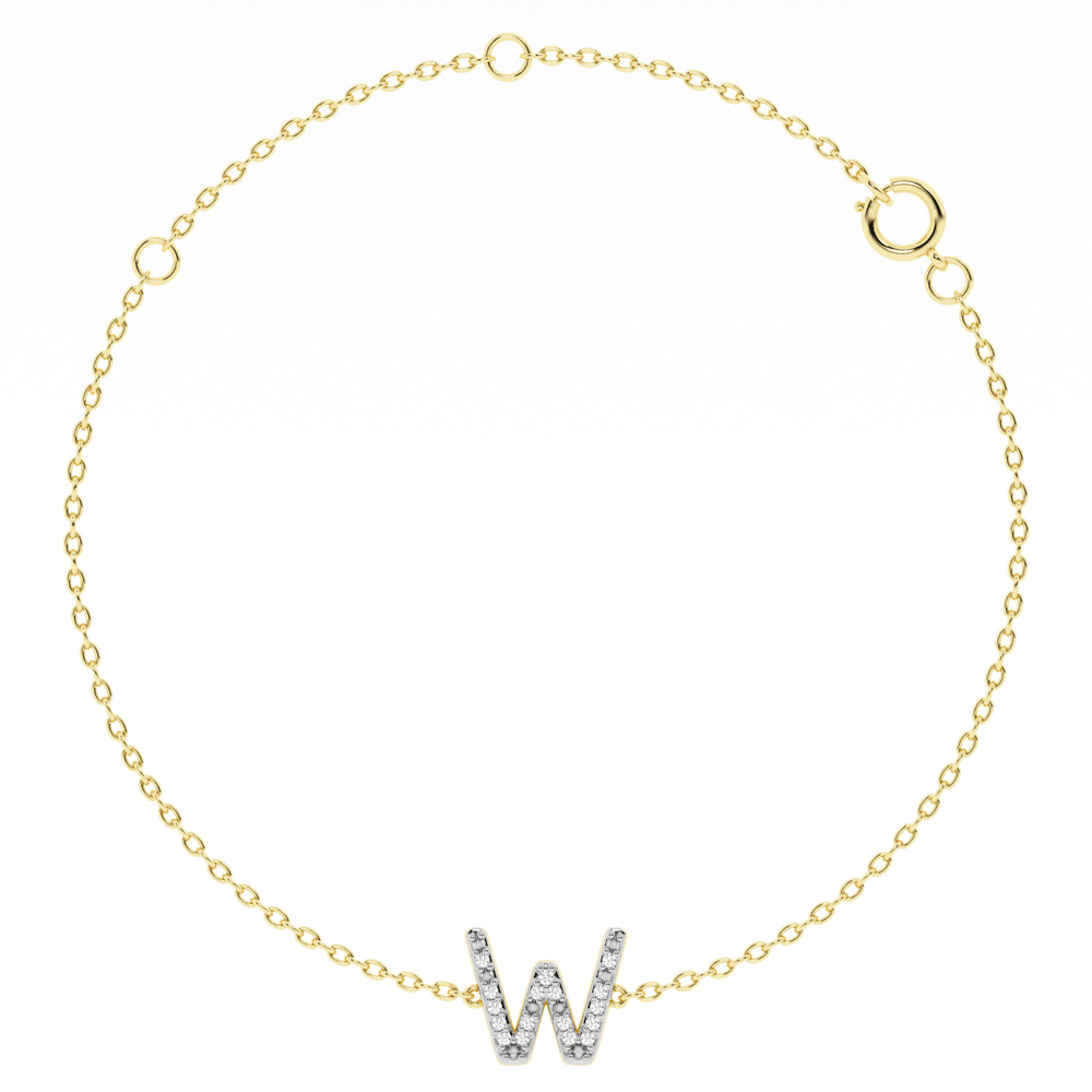 Brilliant Claw Initial W Slider Chain Bracelet with 0.05ct of Diamonds in 9kt Yellow Gold Bracelets Bevilles 