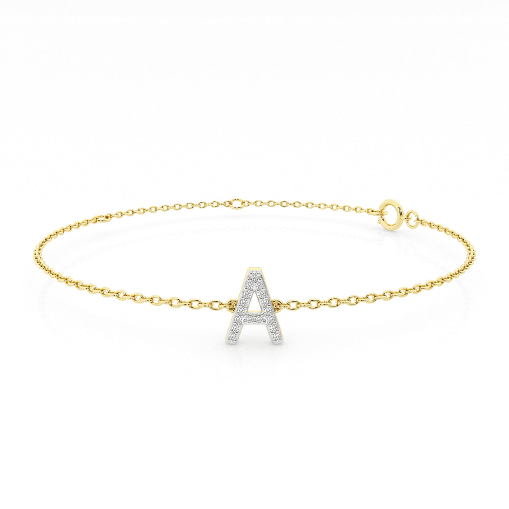Diamond Initial Slider Bracelet in 9kt Yellow Gold Bracelets Bevilles 
