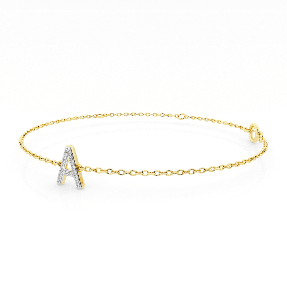 Diamond Initial Slider Bracelet in 9kt Yellow Gold Bracelets Bevilles 