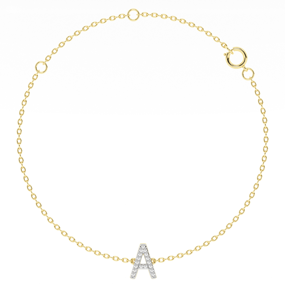 Diamond Initial Slider Bracelet in 9kt Yellow Gold Bracelets Bevilles 