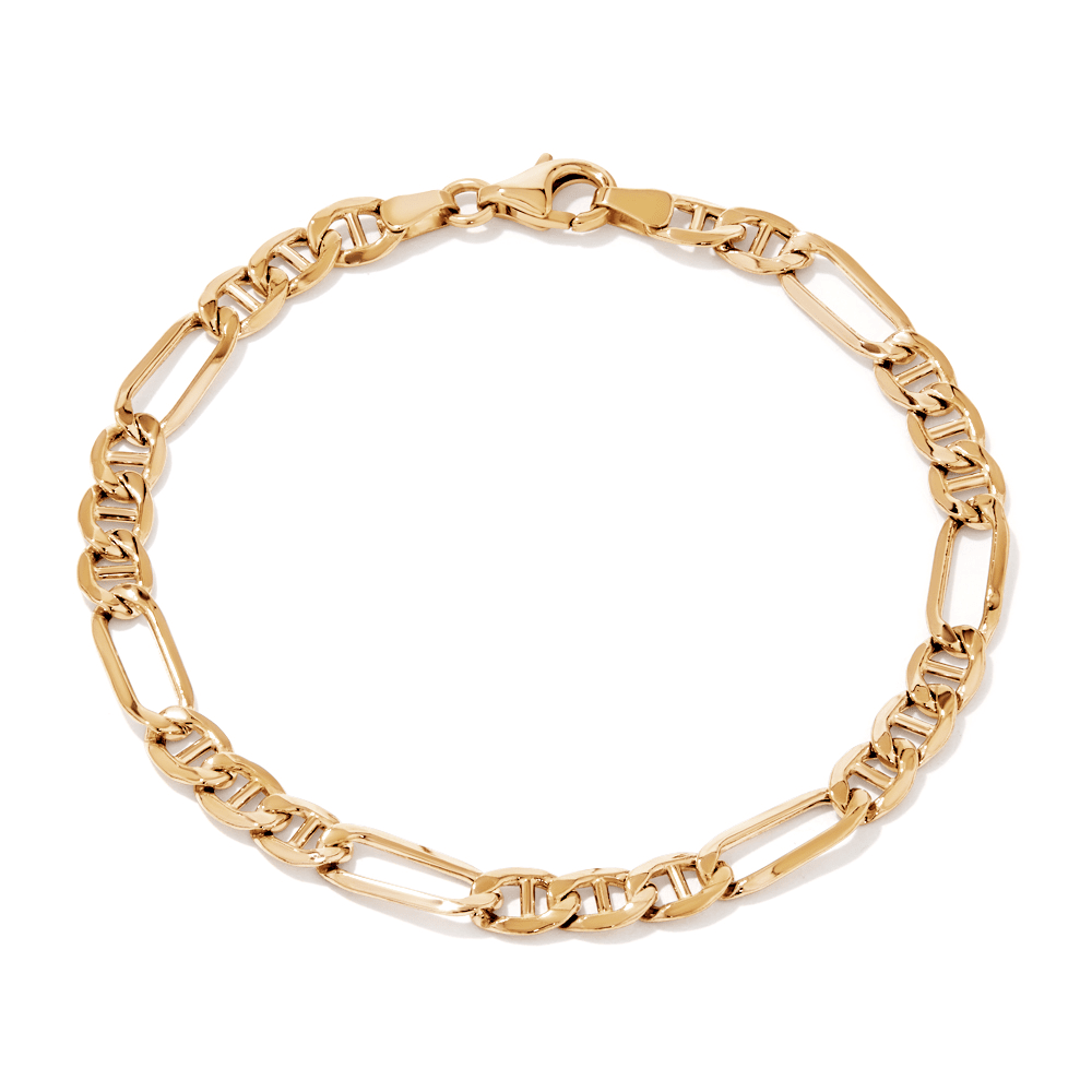 19cm Figaro Mariner Bracelet in 9kt Yellow Gold Bracelets Bevilles 